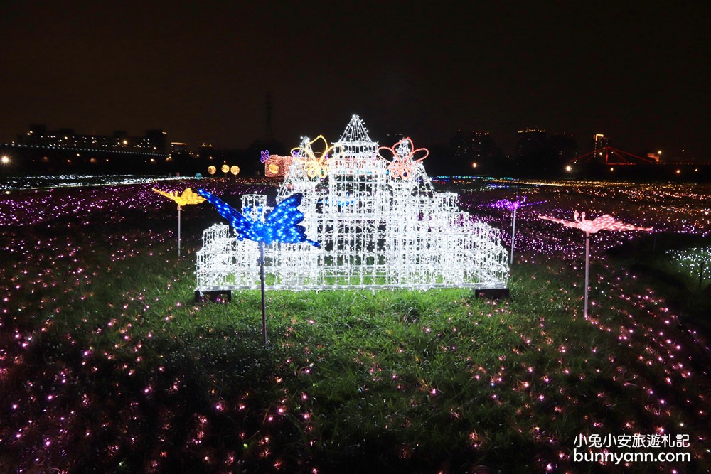 新北景點》板橋江翠礫間水岸蝴蝶公園，美拍星空隧道、閃亮亮光雕地景~