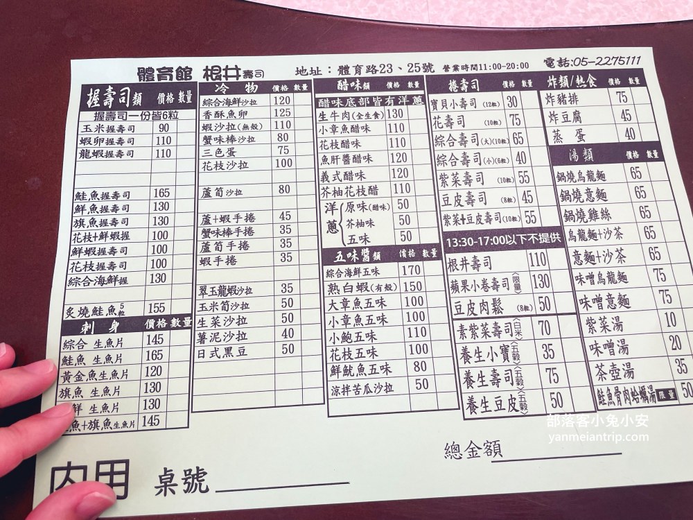 體育館壽司(根井壽司)六款生魚片握壽司只要百元有夠便宜！