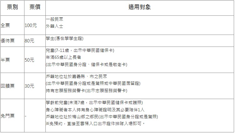 太平雲梯門票表格